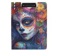 Folding Clipboard Dia De Los Muertos Mexican Sugar Skull Girl A4 Clipboard Clipfolio Two Metal Clips Pen Holder School Clip Board with Cover