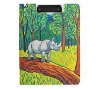 Folding Clipboard Funny Rhino on The Tree A4 Clipboard with Binder Two Metal Clips Pen Holder Office Clip Board with Hard Cover