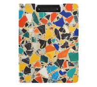 Folding Clipboard Geometric Pattern Handy Drawn A4 Clipboard Padfolio Double Clips Pen Holder Office Clip Board with Cover