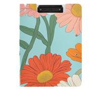 Folding Clipboard Gerbera Daisy Floral Vintage Cartoon Style A4 Clipboard Folio Double Clips Pen Holder Office Clip Board with Cover