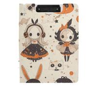 Folding Clipboard Goth Yellow Halloween Doll Pumpkin A4 Clipboard Clipfolio Horizontal and Vertical Double Clips Office Clip Board with Cover