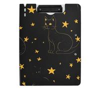 Folding Clipboard Halloween Cat Evil Cat Black Gold Star A4 Clipboard Folio Binder Double Clips Pen Holder Nursing Clip Board with Hard Cover
