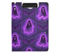 Folding Clipboard Halloween Mystery Ghosts Bats A4 Clipboard Folio Binder Horizontal and Vertical Double Clips Office Clip Board with Hard Cover