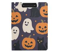 Folding Clipboard Halloween Pumpkins and Ghosts Black Cats A4 Clipboard Padfolio Double Clips Pen Holder Nursing Clip Board with Cover