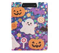 Folding Clipboard Halloween Sequined Yellow Pumpkin A4 Clipboard Binder Double Metal Clips Pen Holder Office Clip Board with Cover