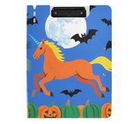 Folding Clipboard Halloween Unicorns Pumpkin Bats A4 Clipboard Binderfolio Double Metal Clips Pen Holder School Clip Board with Cover