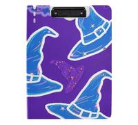Folding Clipboard Happy Halloween Witch Hat Purple A4 Clipboard Folio Double Metal Clips Pen Holder School Clip Board with Hard Cover