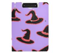 Folding Clipboard Happy Halloween Witch Hat Purple A4 Clipboard Folio Horizontal and Vertical Double Clips Nursing Clip Board with Hard Cover