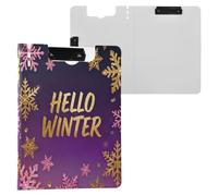 Folding Clipboard Hello Winter Gold Pink Purple Snowflake A4 Clipboard Binder Double Metal Clips Pen Holder School Clip Board with Hard Cover
