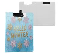 Folding Clipboard Hello Winter Gold Turquoise Snowflake A4 Clipboard Binder Horizontal and Vertical Double Clips Office Clip Board with Cover