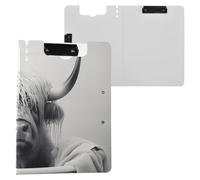Folding Clipboard Highland Cow Artistic Black White A4 Clipboard Binder Horizontal and Vertical Double Clips School Clip Board with Hard Cover