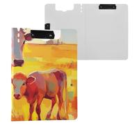Folding Clipboard Highland Cow Pasture Cattle Grassland Red Orange A4 Clipboard Binderfolio Two Metal Clips Pen Holder School Clip Board with Cover