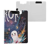 Folding Clipboard Horror Halloween Black Cat Cat A4 Clipboard Folio Double Clips Pen Holder School Clip Board with Hard Cover