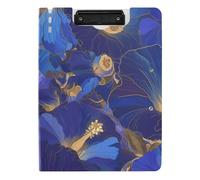 Folding Clipboard Indigo Morning Glory Abstract Flowers A4 Clipboard Binderfolio Double Clips Pen Holder School Clip Board with Cover