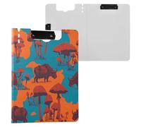 Folding Clipboard Lazy Buffalo Mushroom Blue and Orange A4 Clipboard Folio Double Metal Clips Pen Holder School Clip Board with Cover