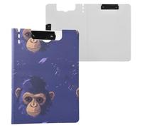 Folding Clipboard Little Purple Chimpanzee Face A4 Clipboard Padfolio Double Clips Pen Holder Nursing Clip Board with Hard Cover