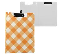 Folding Clipboard Orange Gingham A4 Clipboard Binderfolio Two Metal Clips Pen Holder Office Clip Board with Hard Cover