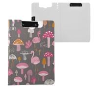 Folding Clipboard Pink Flamingo Mushroom Gray A4 Clipboard Folio Binder Horizontal and Vertical Double Clips Office Clip Board with Cover