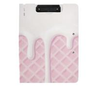 Folding Clipboard Pink Ice Cream Plaid Checked A4 Clipboard Padfolio Two Metal Clips Pen Holder School Clip Board with Cover
