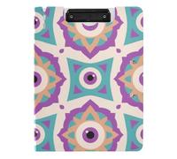 Folding Clipboard Purple Boho Evil Eyes A4 Clipfolio Double Clips Pen Holder Nursing Clip Board with Hard Cover