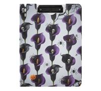 Folding Clipboard Purple Calla Lilies for Halloween A4 Clipboard with Padfolio Double Clips Pen Holder Nursing Clip Board with Hard Cover