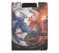 Folding Clipboard Red and Blue Ice and Fire Phoenix A4 Clipboard Binderfolio Double Clips Pen Holder School Clip Board with Cover