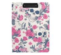 Folding Clipboard Skull White and Peach Halloween A4 Clipfolio Double Clips Pen Holder School Clip Board with Cover
