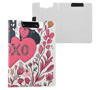 Folding Clipboard Valentines Day Flowers Black Cats XOXO A4 Clipboard with Binder Horizontal and Vertical Double Clips School Clip Board with Cover