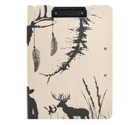 Folding Clipboard Western Cowboy Dream Catchers Deer Skull A4 Clipboard with Binder Horizontal and Vertical Double Clips Office Clip Board with Cover