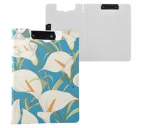 Folding Clipboard White Lilies Dark Blue A4 Clipfolio Double Metal Clips Pen Holder Office Clip Board with Cover