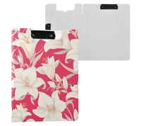 Folding Clipboard White Lily Red A4 Clipboard Padfolio Horizontal and Vertical Double Clips Office Clip Board with Hard Cover