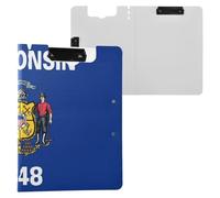 Folding Clipboard Wisconsin State Flag A4 Clipfolio Double Clips Pen Holder School Clip Board with Cover