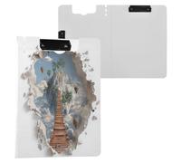 Folding Clipboards 3-d Wooden Bridge Hot Air Balloon A4 Clipboard Folio Double Clips Pen Holder School Clip Board with Cover
