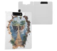 Folding Clipboards 3D Optical Wooden Bridge Island Colorful A4 Clipboard Folio Binder Double Metal Clips Pen Holder Office Clip Board with Cover