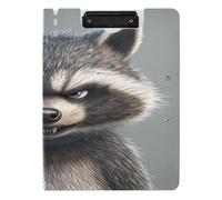 Folding Clipboards A4 Clipboard Binder Horizontal and Vertical Double Clips Office Clip Board with Cover Cartoon Funny Raccoon Anger