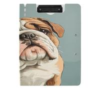 Folding Clipboards A4 Clipboard with Padfolio Double Clips Pen Holder School Clip Board with Cover Cartoon Funny Bulldog Dogs Sorrow