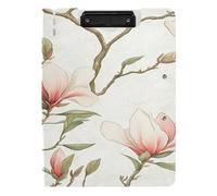 Folding Clipboards A4 Clipboard with Padfolio Double Metal Clips Pen Holder Office Clip Board with Cover Korean Mountain Magnolia Beauty Summer Flowers
