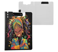 Folding Clipboards Angry African Girl A4 Clipboard Folio Two Metal Clips Pen Holder Nursing Clip Board with Hard Cover