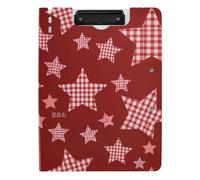 Folding Clipboards Cartoon Checkered Plaid Star Red A4 Clipboard with Binder Two Metal Clips Pen Holder Office Clip Board with Cover