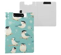 Folding Clipboards Cute Birds Pale Blue A4 Clipboard with Padfolio Two Metal Clips Pen Holder School Clip Board with Hard Cover