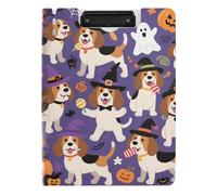 Folding Clipboards Cute Brown Beagle Dog Pumpkin for Halloween A4 Clipboard with Binder Double Clips Pen Holder Office Clip Board with Cover