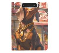 Folding Clipboards Dachshund with Gold Chains Wildstyle Graffiti A4 Clipboard with Padfolio Horizontal and Vertical Double Clips School Clip Board with Cover