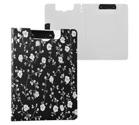 Folding Clipboards Gothic Style Flower White A4 Clipboard Clipfolio Double Metal Clips Pen Holder Office Clip Board with Cover