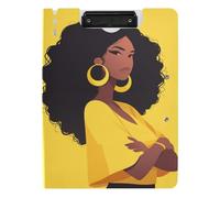 Folding Clipboards Mad Yellow African Girl A4 Clipboard Padfolio Double Clips Pen Holder School Clip Board with Cover