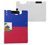 Folding Clipboards National Flag of Haiti A4 Clipboard Folio Double Metal Clips Pen Holder Nursing Clip Board with Cover