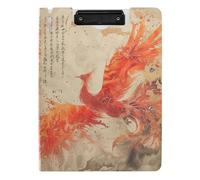 Folding Clipboards Phoenix Bird Chinese Ink Painting Red Gold A4 Clipboard Folio Two Metal Clips Pen Holder Office Clip Board with Cover