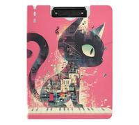 Folding Clipboards Surrealist Style Black Cat Sheet Music Score Hot Pink A4 Clipboard with Binder Double Metal Clips Pen Holder School Clip Board with Hard Cover