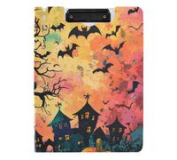 Folding Clipboards Witchy Halloween Black Bats Silhouette Pumpkins Tree A4 Clipboard with Binder Double Clips Pen Holder Office Clip Board with Cover