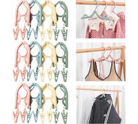 Folding Clothes Hangers with Clips, 12 PCS Portable Travel Coat Hangers, Plastic Travel Hangers Foldable, Foldable Space Saving Coat Hanger for Home Travel Outdoor Camping(4 Color)