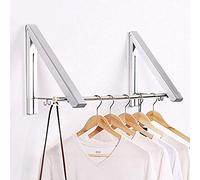 Folding Clothes Rack Wall Mounted Foldable Triangle Hanger Retractable Hanging Clothes Airer Aluminium Space Saving for Indoor, Outdoor, Bedroom, Bathroom and Balcony in Silver (Double Wall Hanger)